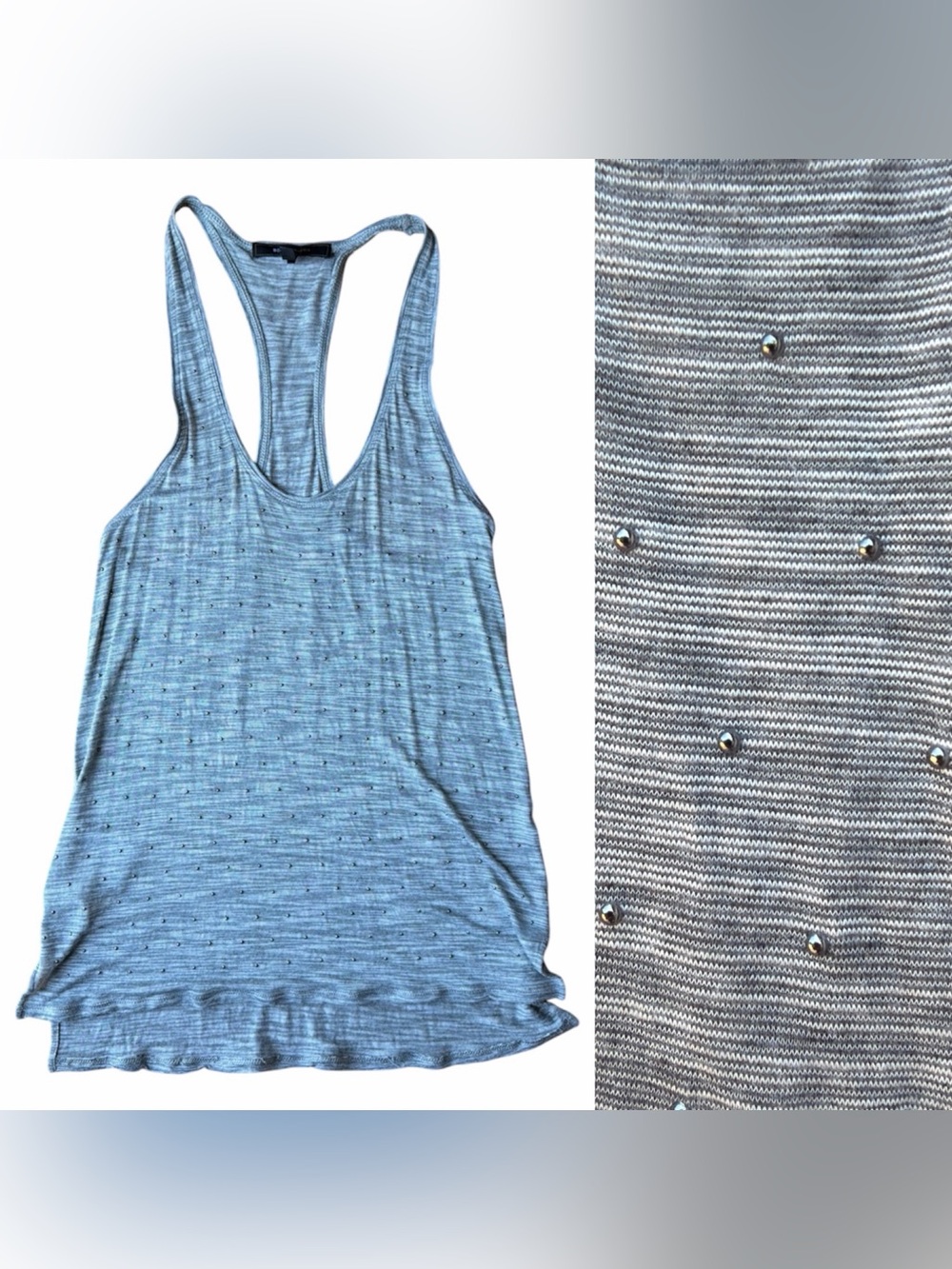 BCBG Maxaszria Grey Scoop Neck Textured Metal Accent Tank Women Size XS